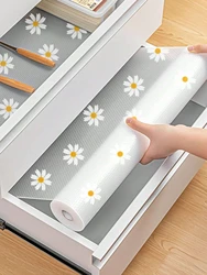 1 Roll Daisy Shelf Liner For Kitchen Cabinets EVA Waterproof Fridge Pad Cupboard Mat Easy Placemats Non-Adhesive Drawer Liner