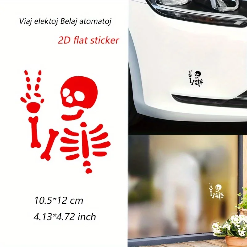 2pcs 2D Flat Funny Skeleton Peace Sign Vinyl Sticker, Waterproof Decal for Car Window Motorcycle Laptop Decor, Holiday Gift