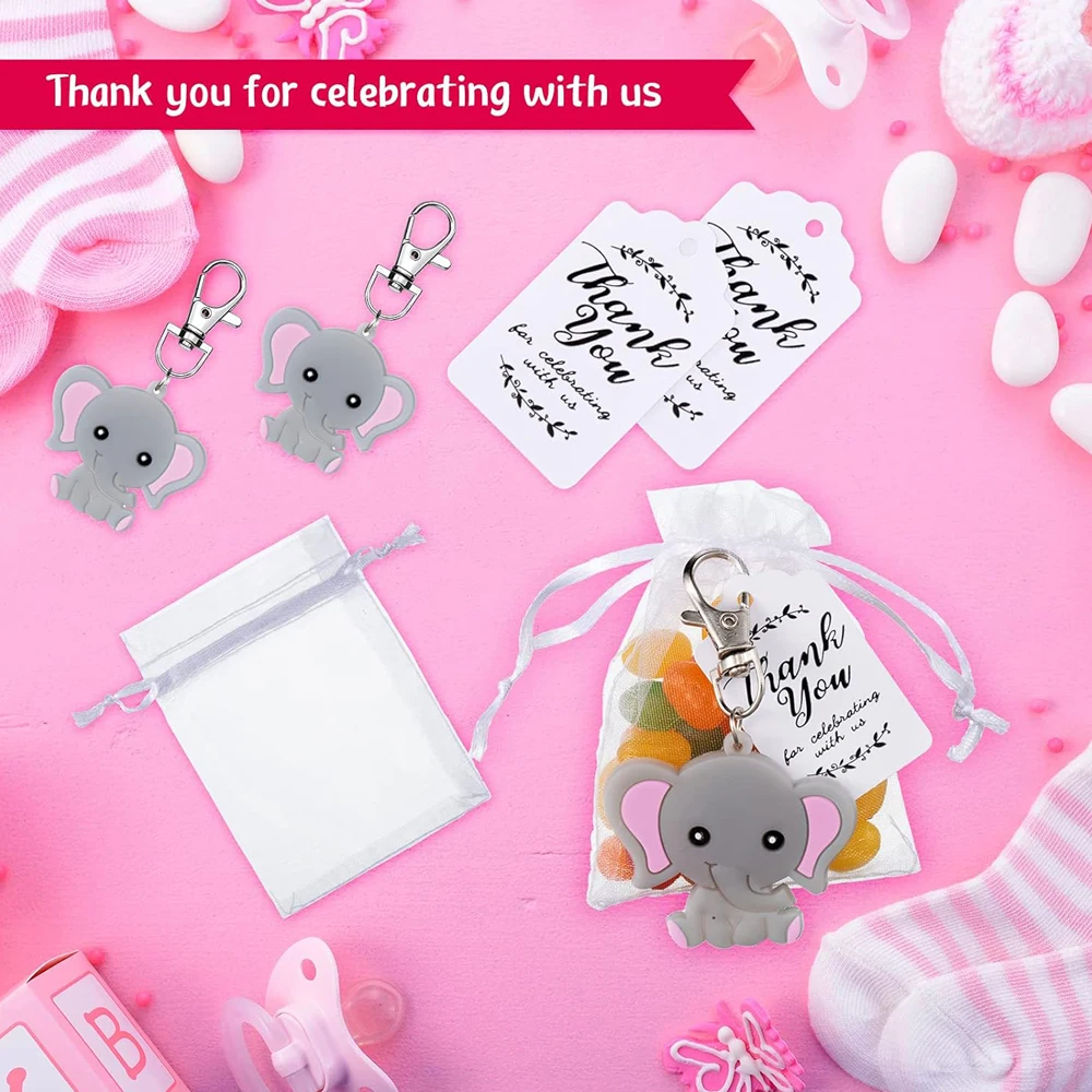 10 shower gift set, customer return gift, elephant keychain, hard gauze bag, and thank-you label, shower birthday party gift