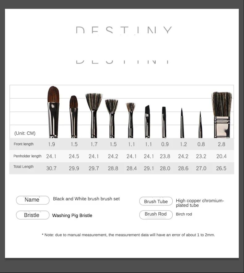 10 pcs Set Black and White Nylon weasel hair Multifunction Boxed paint Brush Comprehensive Birch pole acrylic painting supply