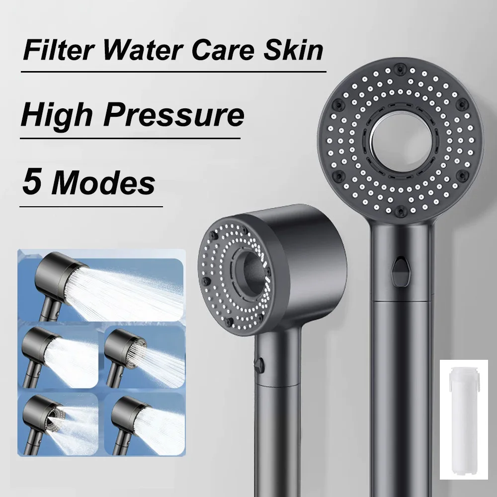 

Регулируемая насадка для душа с фильтром, одна клавиша, насадка для душа, 5 режимов, распылительные насадки высокого давления, смеситель, аксессуары для ванной комнаты