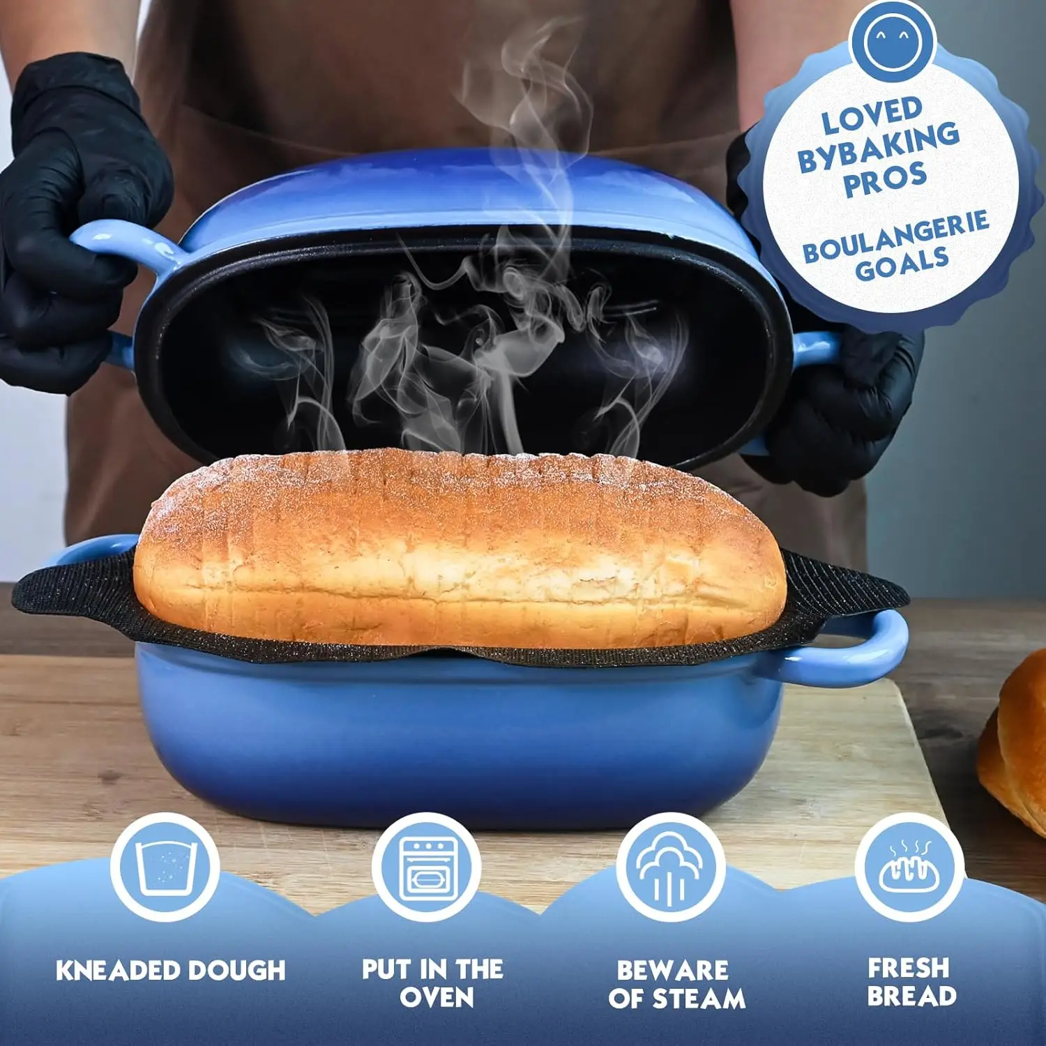 Dutch Oven for Bread Baking - 2.5QT Bread Pans for Homemade Bread with Perforated Non-Stick Silicone Liner Cast Iron Bread Pan D