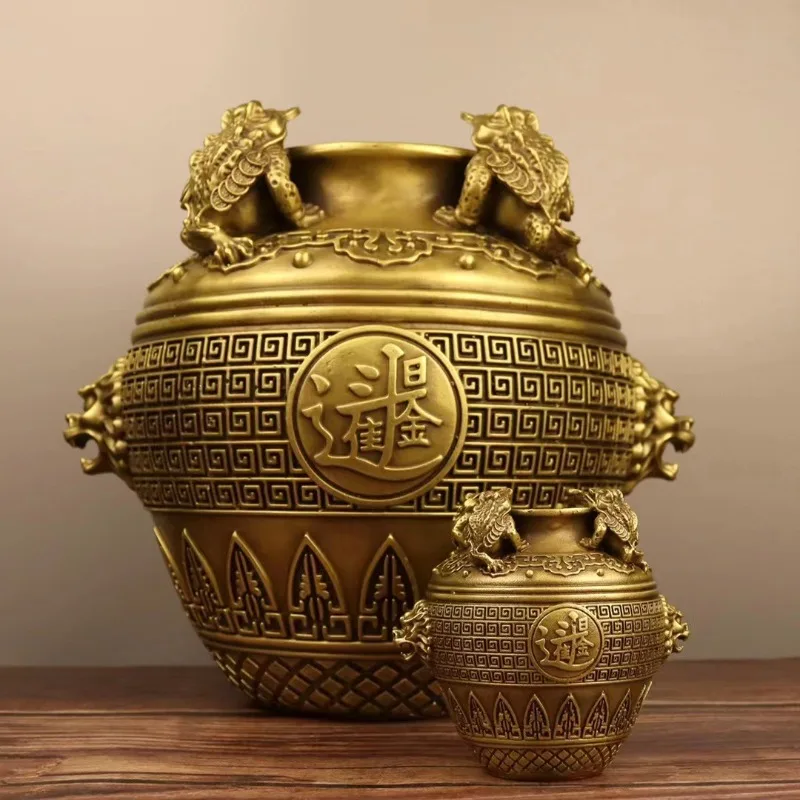

Copper Gold Toad Treasure Bowl Four Sides of The Wealth Altar Ornaments Money Jar Living Room Home Store Opening Crafts