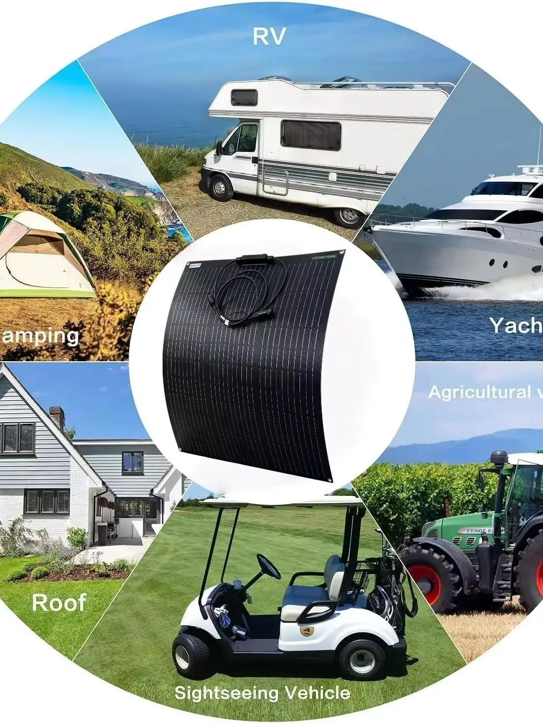60W 18V ETFE Flexibles Solarpanel Mono-Solarzelle 25% Hoher Wirkungsgrad Solarladegerät für Balkon Wohnmobil Wohnwagen Boot Yacht Dach Camping Zuhause Unebene Oberflächen