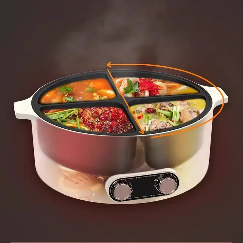 4-Compartment Electric Hot Pot, 6L Removable Multifunctional Pot, Zone-Specific Temperature Control