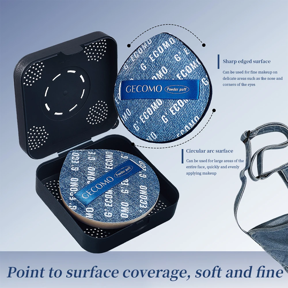 GECOMO Two-piece Denim Blue Powder Puff Set, Wet And Dry Dual Use, Soft And Powder-free, Long-lasting Makeup Sponge