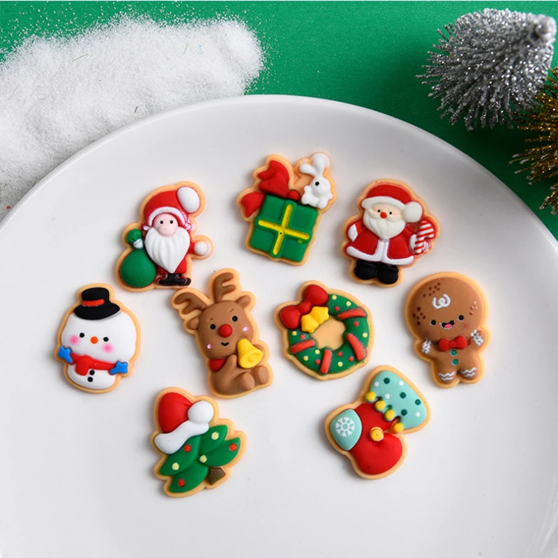 10pcs Resin Figurine Kawaii Santa Trees Snowman Gingerbread Man Flatbacks Christmas Diy Embellishments Kerst Knutselmaterialen