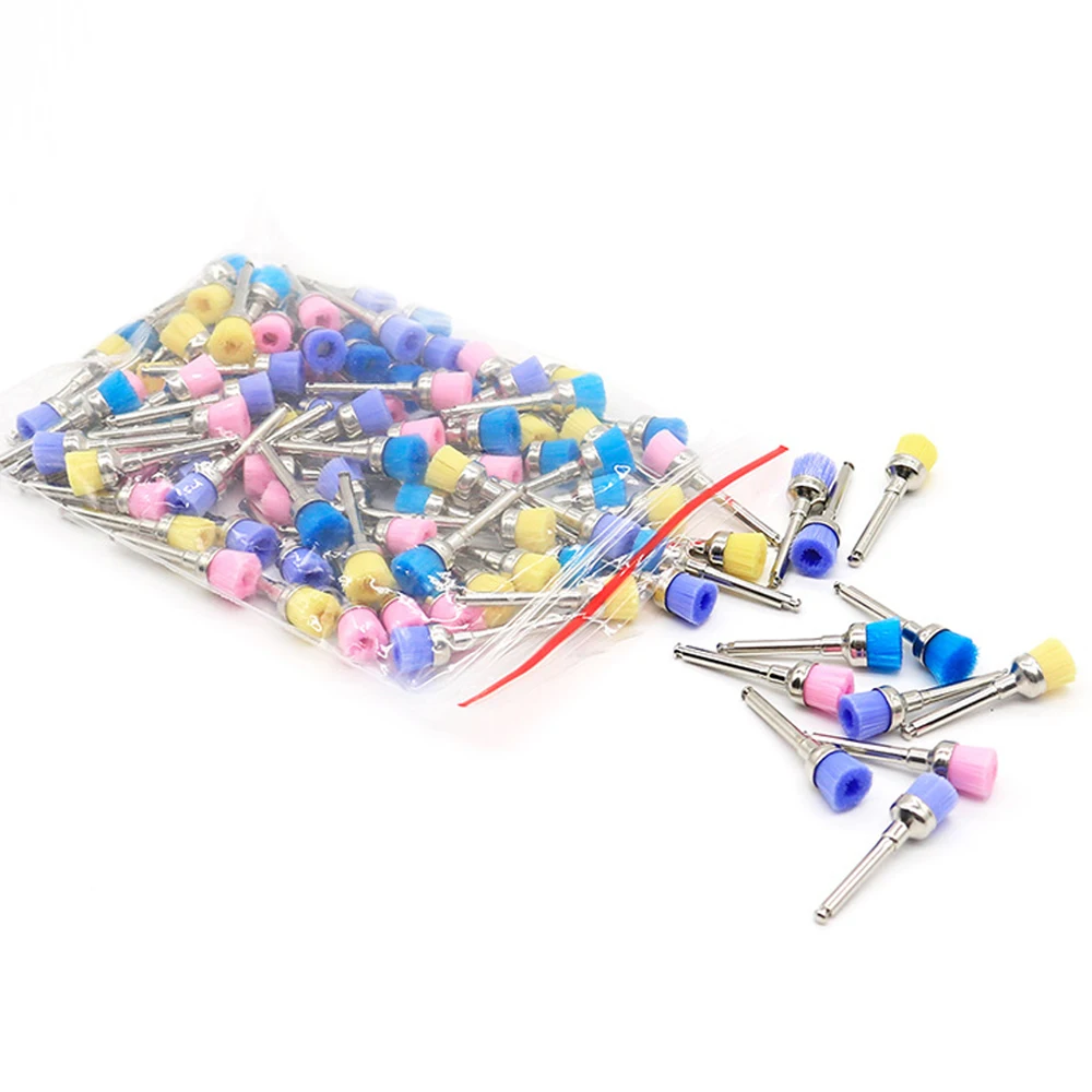 200pcs Dental Nylon Polishing Brushes Bowl Shape Colorful Contra Angle Curve Handpiece Brush