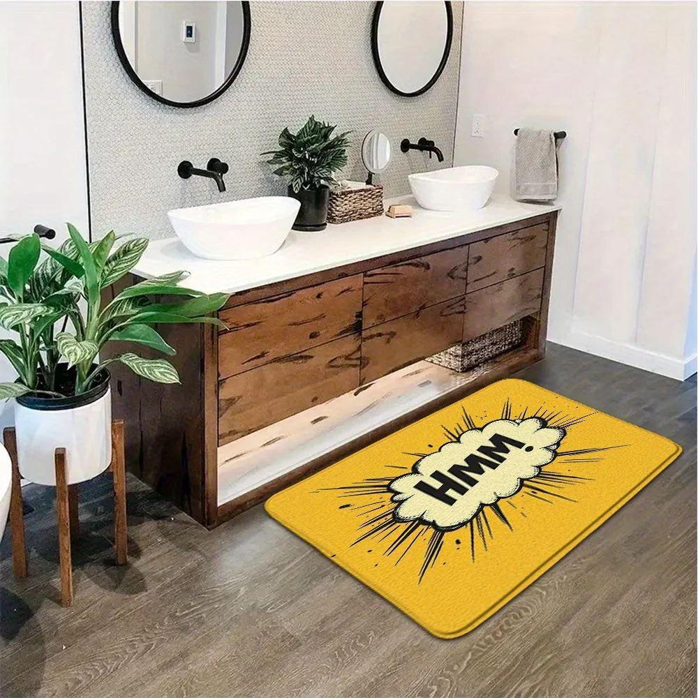 VIKAMA Pop Art Text Floor Mat Comic Speech Bubble HMM Pattern Anti‑Slip Washable Doormat For Entryway Porch Home Decor Rug