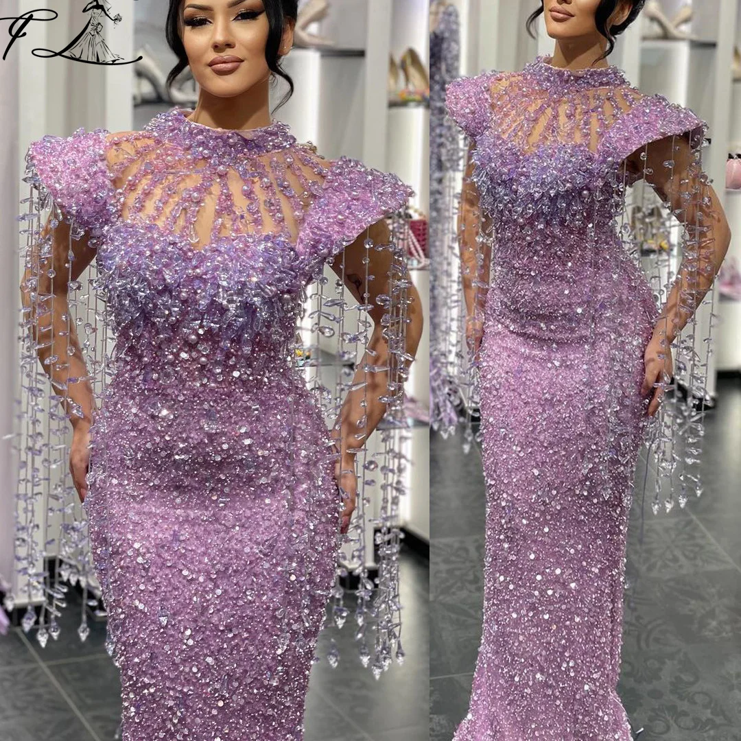 Purple Mermaid Evening Dress Crystal Tassel 2025 Hollow Prom Gowns Special Occasion Party Dress Customized Vestidos De Noche