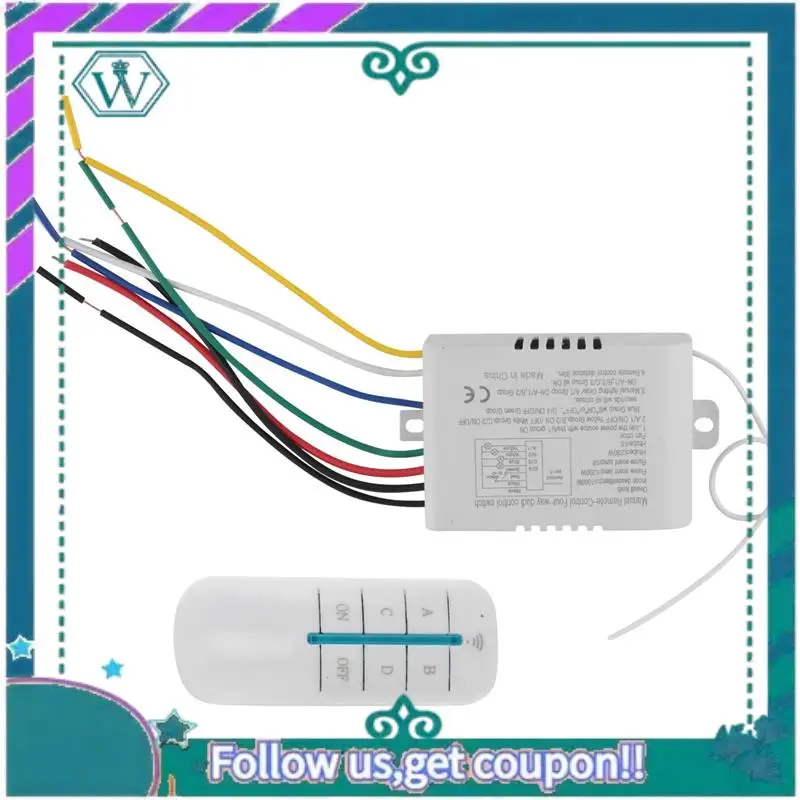 

Upgraded 6X 4 Way Light Lamp Digital Wireless Remote Control Switch ON/OFF 220V