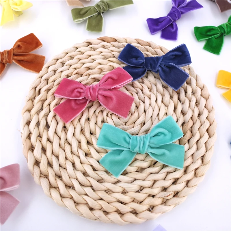 2 PCS Velvet Ribbon Bow Hair Clips for Baby Girls Toddlers Little Kids Hair Bow Lined Alligator Clips Hairgrips Accessories