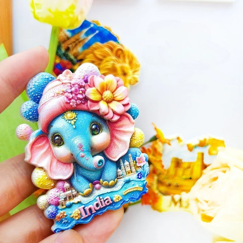 India Elephant Fridge Magnet - Charming 3D Blue Elephant Souvenir Unique Hindu Lucky Symbol Gift for Travel & Ethnic Home Decor