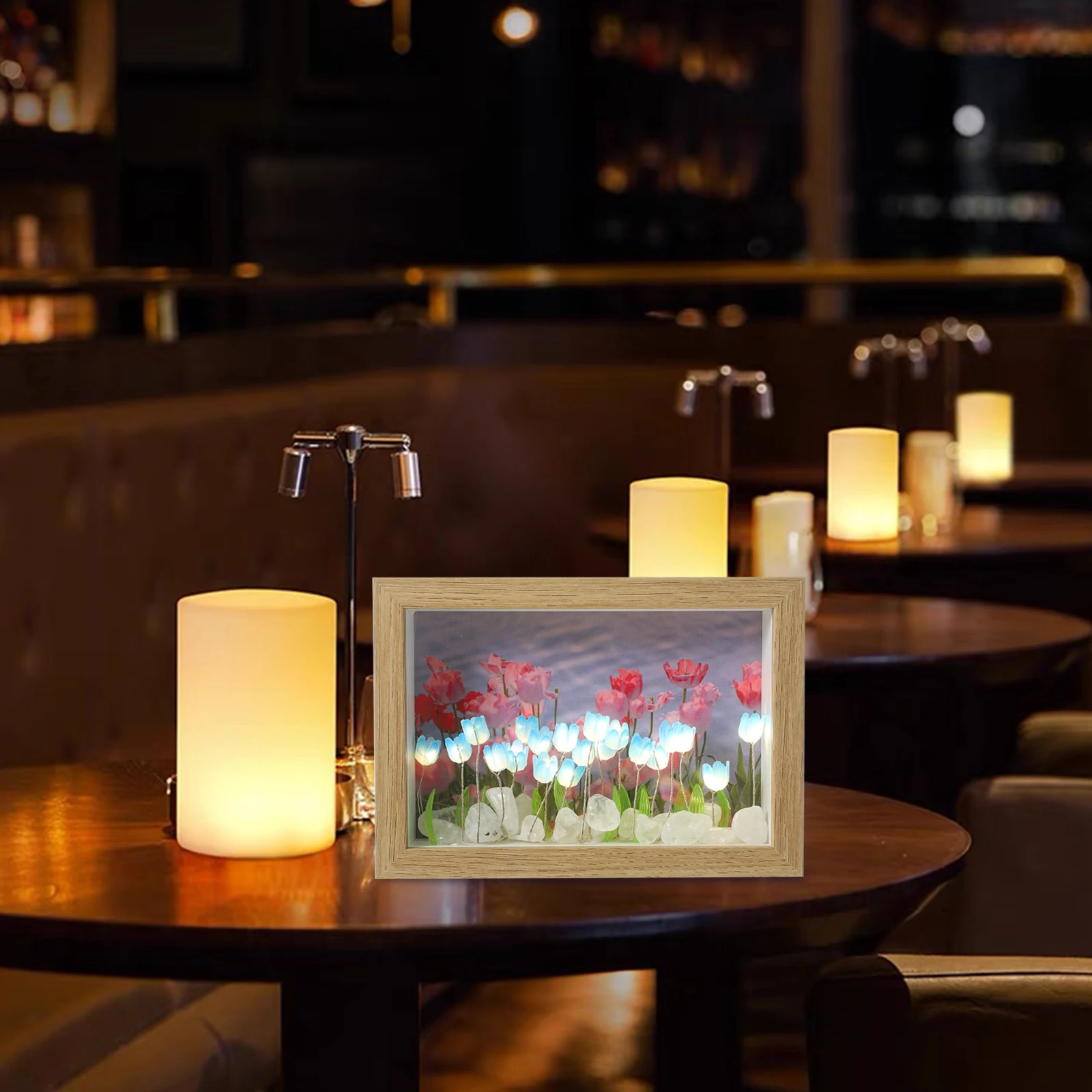

Tulip Decorative Picture Light Picture Frame Blue LED Home Decor Bedroom Desk Lamp Photo Frame Lights Mini Gifts