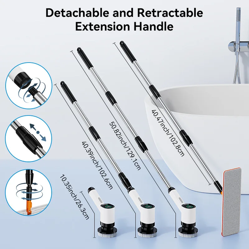 แปรงทำความสะอาดไฟฟ้าอเนกประสงค์สำหรับทำความสะอาดแบบชาร์จไฟได้ด้ามยาวห้องน้ำกระจกห้องครัวระเบียงทำความสะอาดรถยนต์