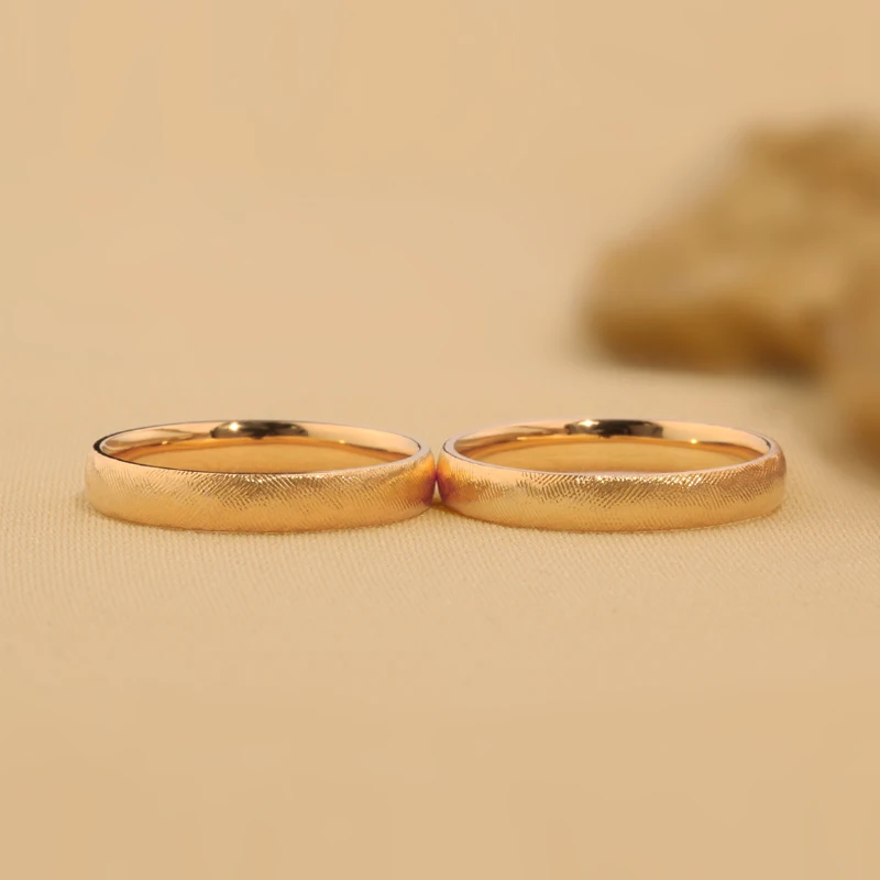 Handcrafted Custom Designer Tree Grain Texture Gold-Plated Silver Rings with Lab-Grown Diamonds - Valentine & Wedding