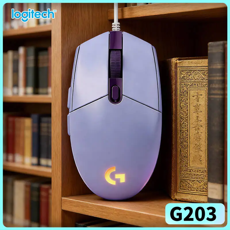 Logitech G203 Wired RGB Gaming Mouse 8000 DPI Sensor 6 Buttons On-Board Memory 1000Hz Polling Ergonomic Design Speedy Fit