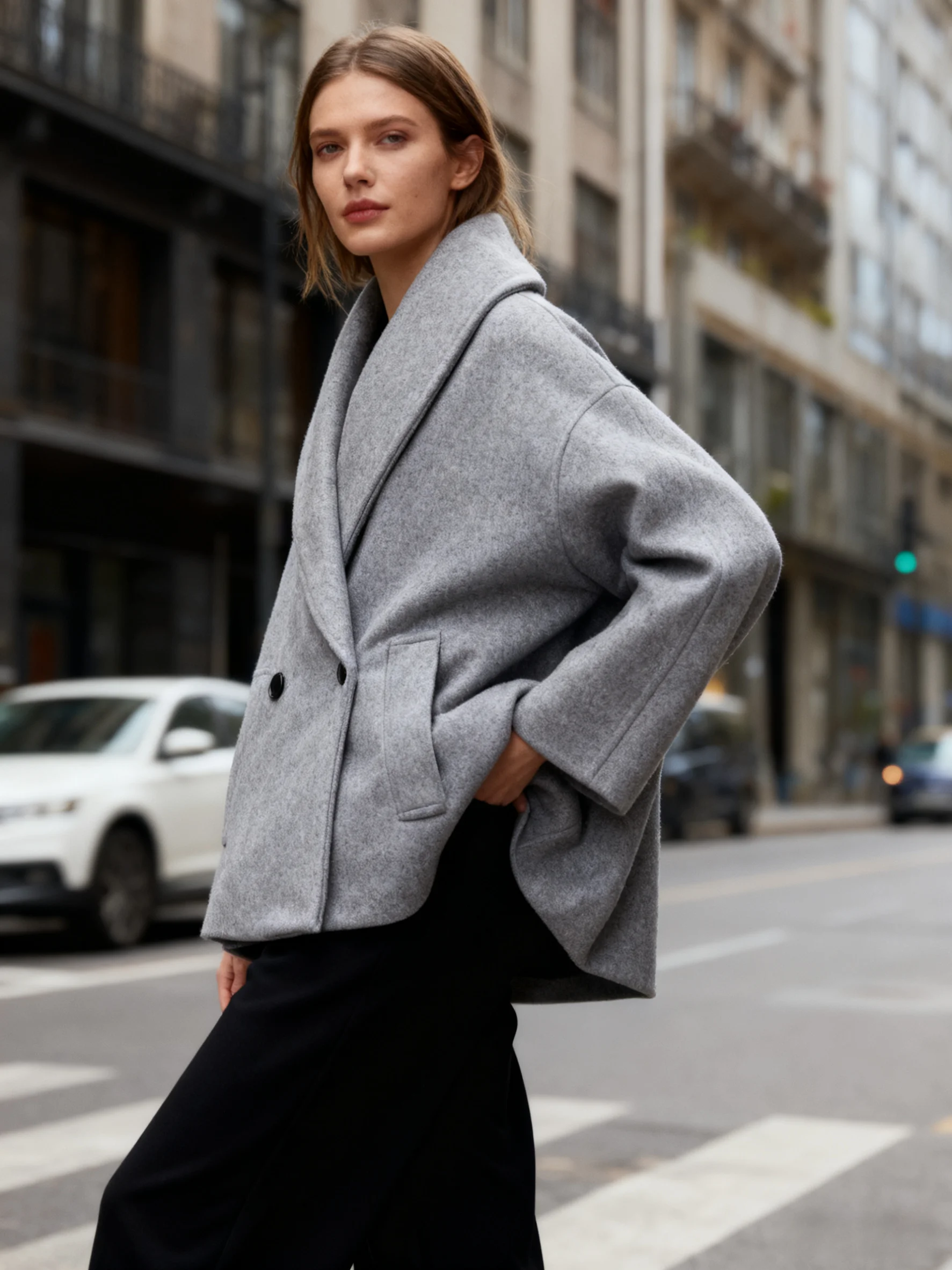 

Elegant Women's Coat Jacket Turn-Down Collar Double Breasted Pockets Long Sleeve Female Coats Autumn Loose Solid Jackets Ladies