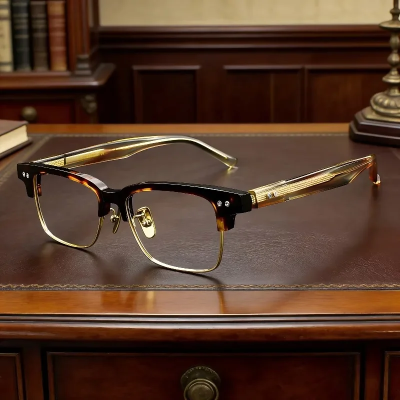 M93 Retro Glam Eyebrow Gold Optical Frame Gradient Titanium Acetate Eyeglasses with for Weekend Styling&Brunch Dates