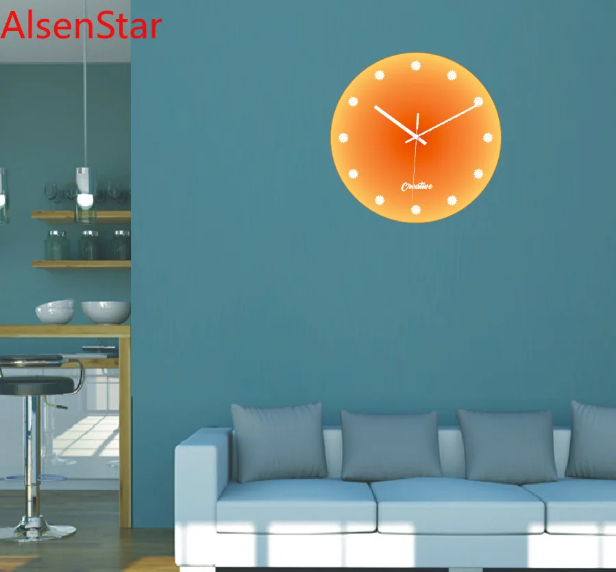 

Creative Gradient Sunset Glass Wall Clock Simple Sunset Art Clock Home Decoration Wall Hanging Watch Clock For Coffee Bar