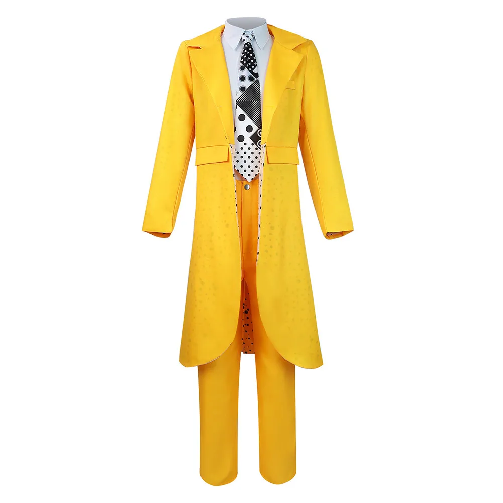 The Mask Cos Jim Carrey Cosplay Costume Outfits Adult Men Fantasia Yellow Uniform Coat Pants Hat Outfits Halloween Carnival Suit