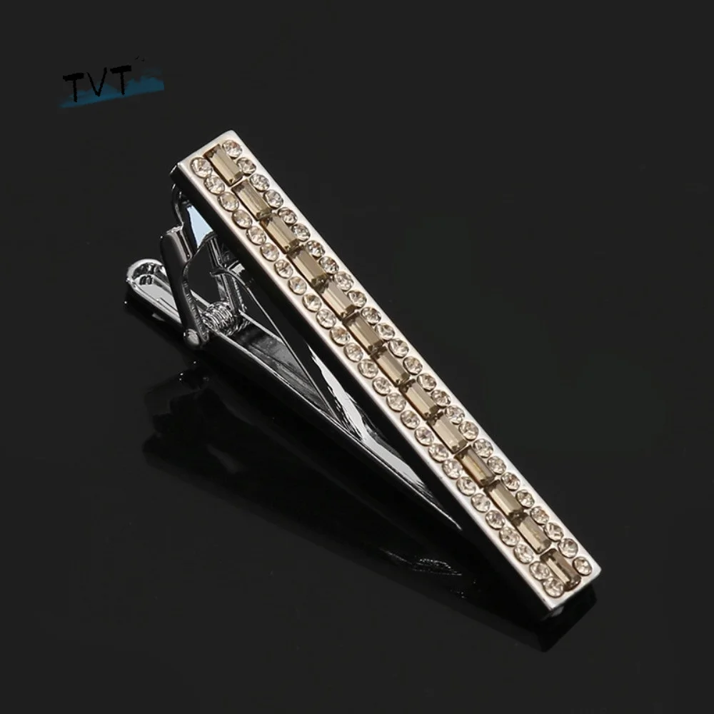 

Creative Shiny Strip Zircon Tie Clip Classic Alloy Cuff Links Colorful Vintage Sleeve Button Men's Suit Accessory