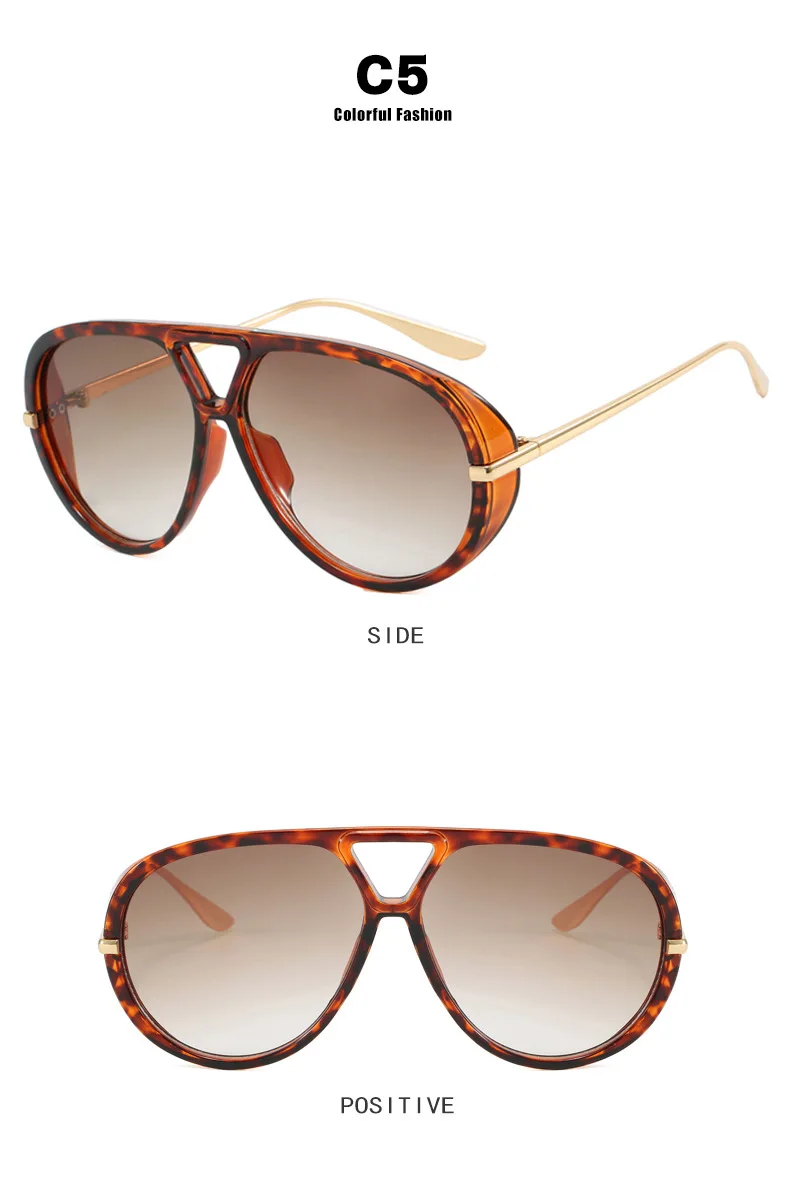 Übergroße ovale Punk-Piloten-Sonnenbrille für Damen – Luxusmarke 2026, Vintage-Metallrahmen, UV400-Schutz – Detail 12