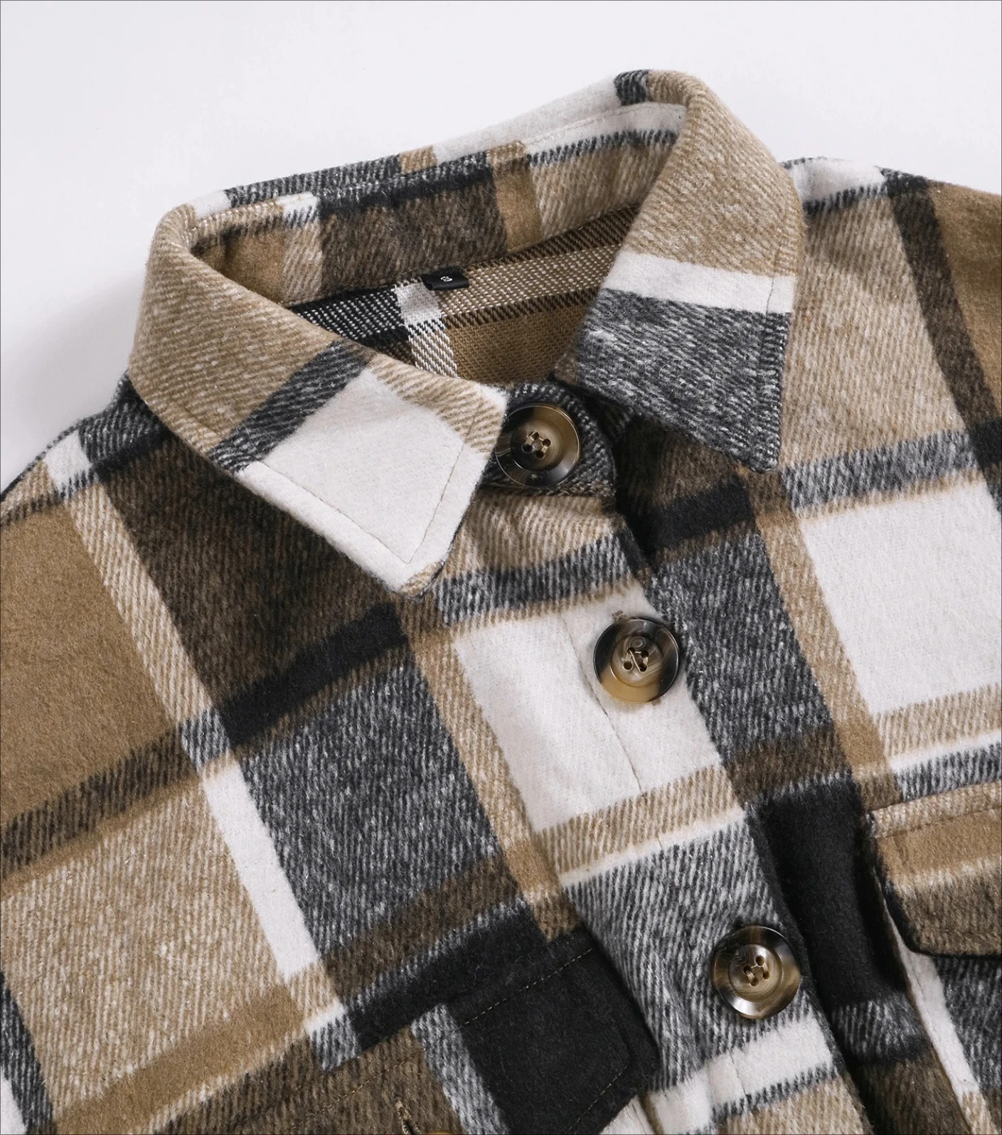 معطف قميص نسائي منقوش بأزرار أمامية وأكتاف منسدلة، كاجوال بأكمام طويلة وياقة وجيب قلاب، ملابس خارجية للخريف والشتاء