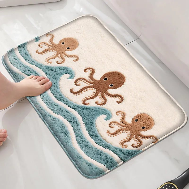 Anti-Rutsch-Bodenmatte mit Oktopus-Muster, saugfähige Fußmatte für den Haushalt, dekorative Matte, kleiner Badezimmerteppich, weich und bequem