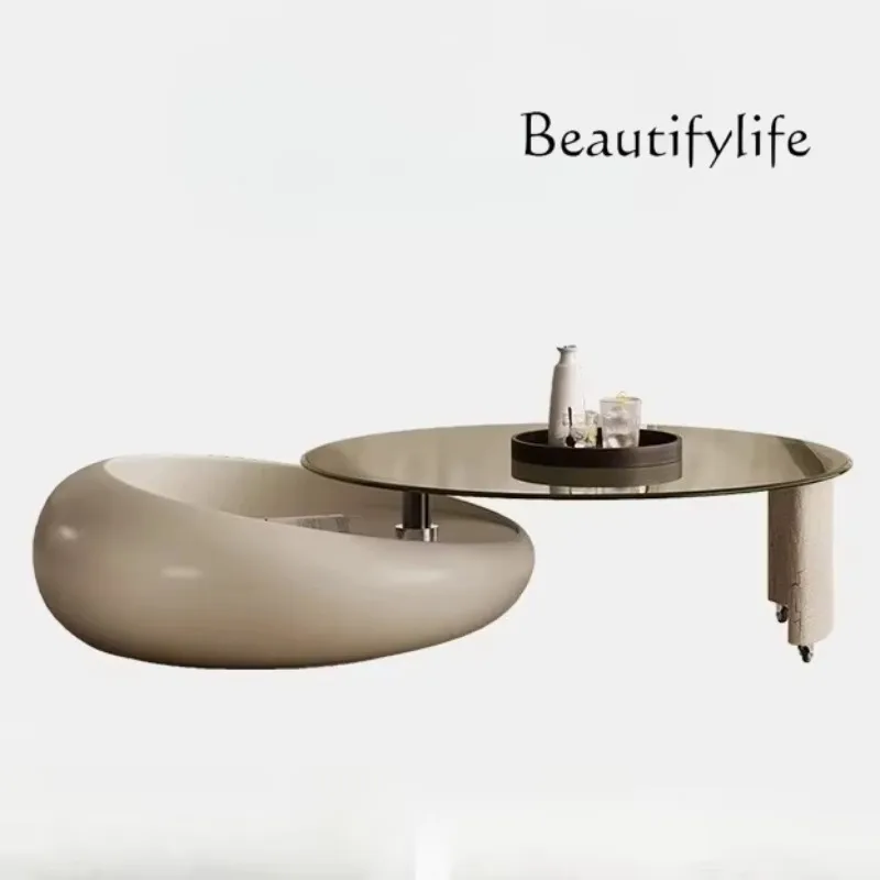 X Italian Rotating Coffee Table Art Round Baking Paint High-end Small Apartment Living Room Household Multi-functional Storage
