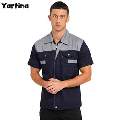 Mens Short Sleeve Zipper Work Jacket Factory Workers Uniform Industrial Shirt Mechanic Costume with Pocket Jacket Coats Tops