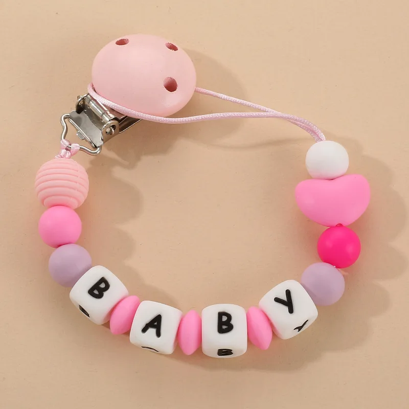 Personal isierte Name Baby Schnuller Clips Kette Dummy Brustwarzen Halter Clip Silikon Herz DIY Neugeborenen Zubehör Zahnen Spielzeug Geschenke