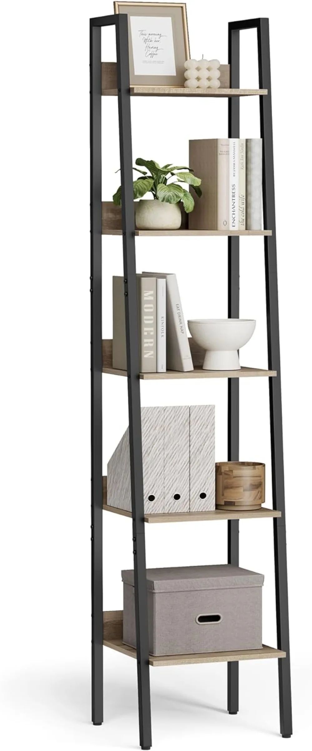 

VASAGLE Bookshelf, 5-Tier Narrow Bookcase, Ladder Shelf for Home Office, Living Room, Bedroom, Kitchen, Camel Brown