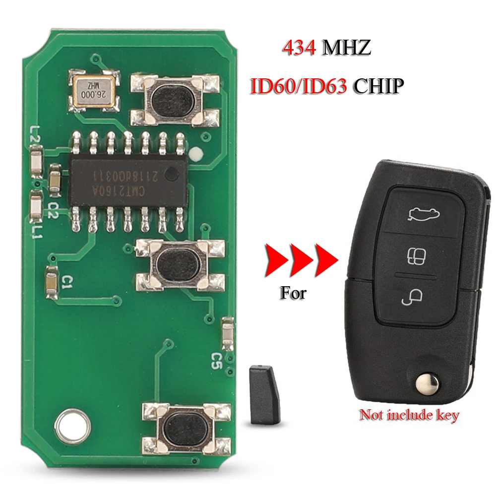 jingyuqin Remote Car Key Circuit board For Ford Fusion Focus Mondeo Fiesta Galaxy 315/433MHZ 3Buttons With 4D60/4D63 Chip