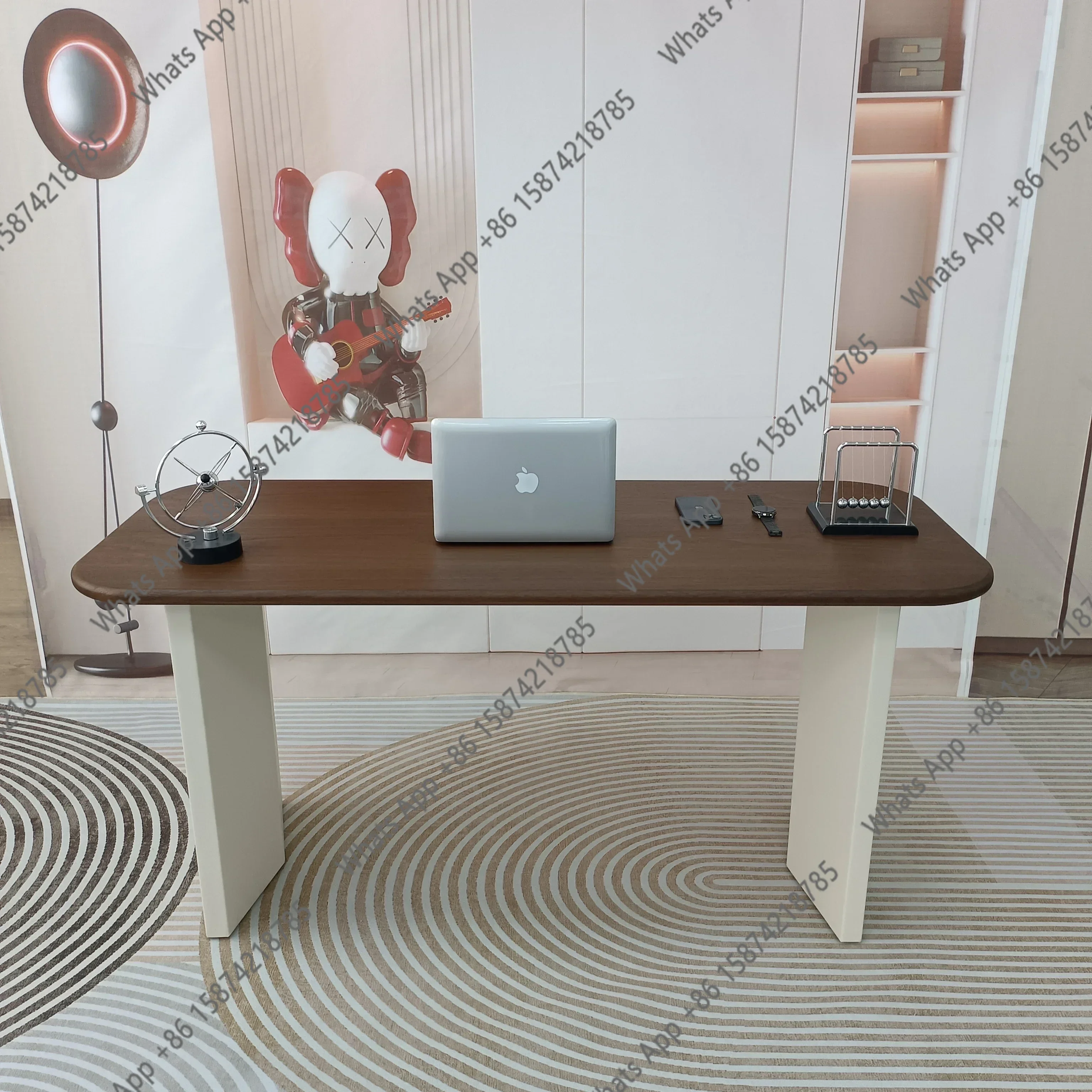 

A For Italian Solid Wood Saddle Leather Desk Modern Computer Desk Bedroom Study Home Desk