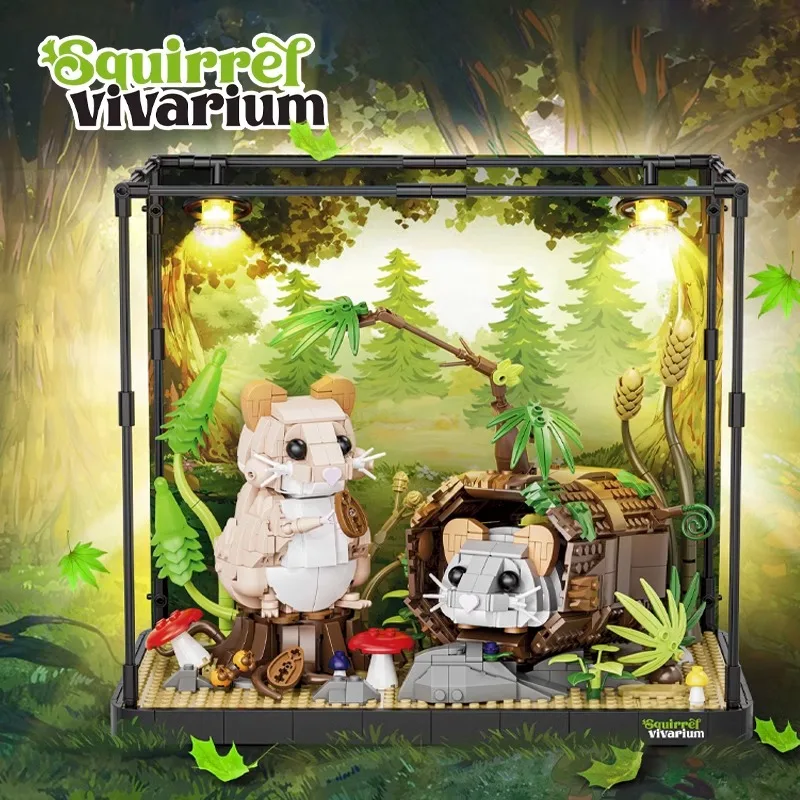 1158 قطعة الغابات المطيرة الاستوائية الهامستر ماوس اللبنات مع الإضاءة الإبداعية جمع الطوب سطح المكتب ديكور لعب هدايا الاطفال