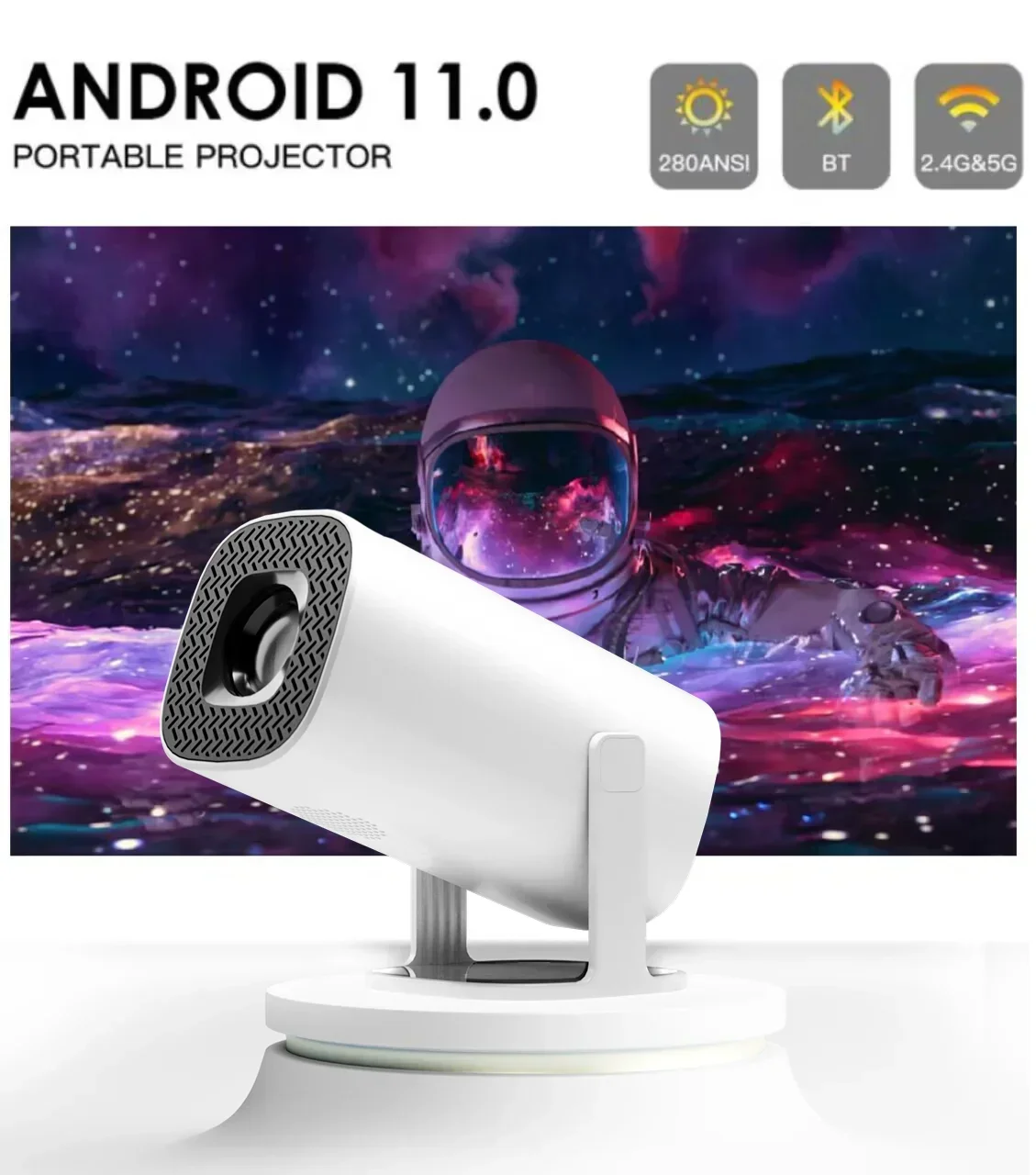 HONGTOP Smart Mini Projector Android 11 WiFi6 Support 4K 1080P BT5.0 Projector 1280*720P Home Cinema Portable Projector