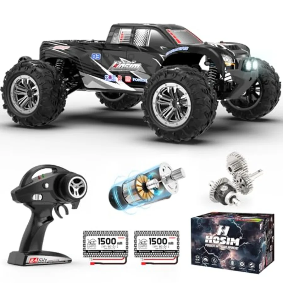 

RC Truck 1:10 Scale ABS Plastic Black/Red Waterproof 4X4 Off-Road for Adults and 8-12 48+ KMH Speed 40+ Min Play Time with 2 Ba