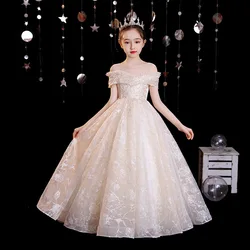 Luxury Wedding Flower Girls Birthday Party Maxi Dresses Elegant Formal Long Evening Gowns for Kids Occasion Dress Prom Pageant