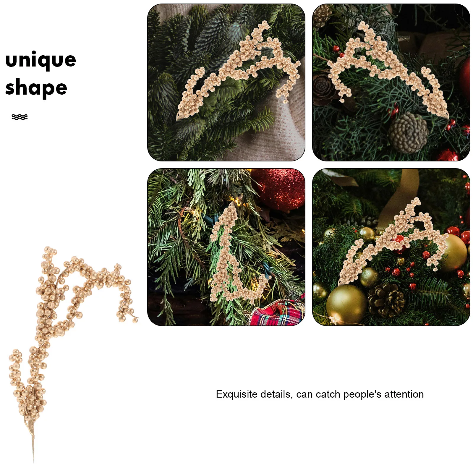 3 قطع من فروع التوت الذهبية المقلدة فروع الزهور الاصطناعية لديكور المنزل وحفلات عيد الميلاد #2