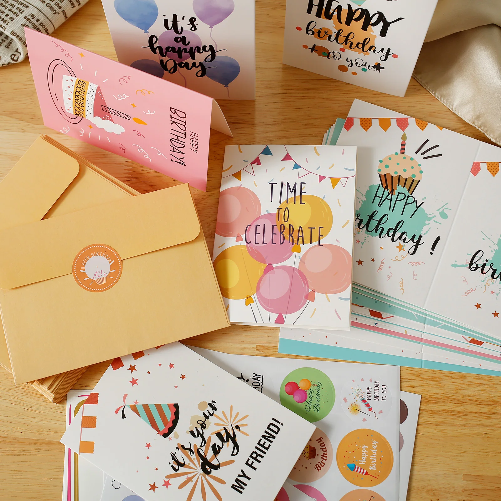 24Pcs Happy Birthday Cards Set Assorted Exquisite Birthday Greeting Cards Set with Envelopes and Stickers Card Paper Greeting