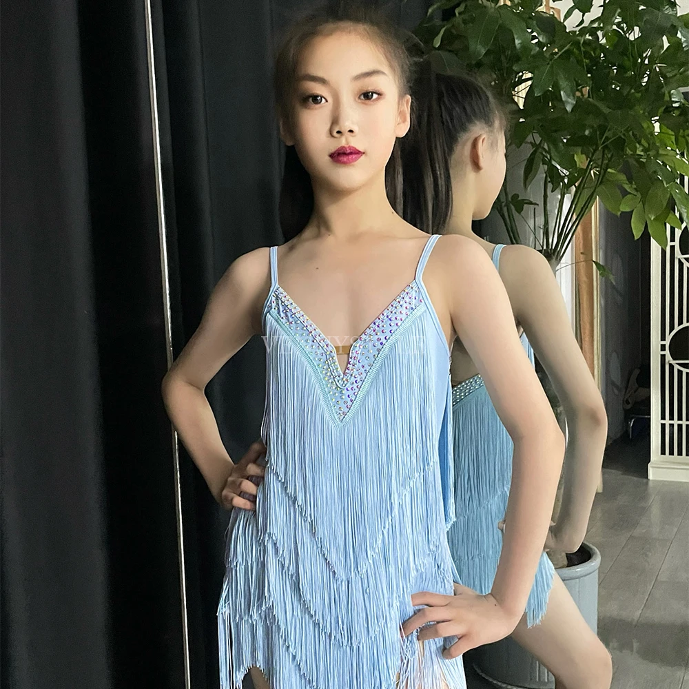 

Vennystyle Latin dance costume girls fringe dress strapless stage performance sparkle practice outfit summer Ballroom dance