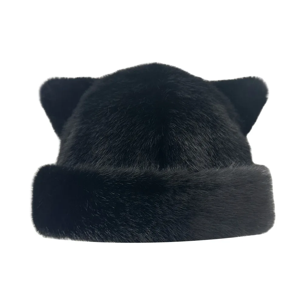 

Модная теплая зимняя шапка, утепленная шапка с милыми ушками, пушистая меховая панама, защита ушей, плюшевая рыбацкая шапка на снежный день, рождественские подарки