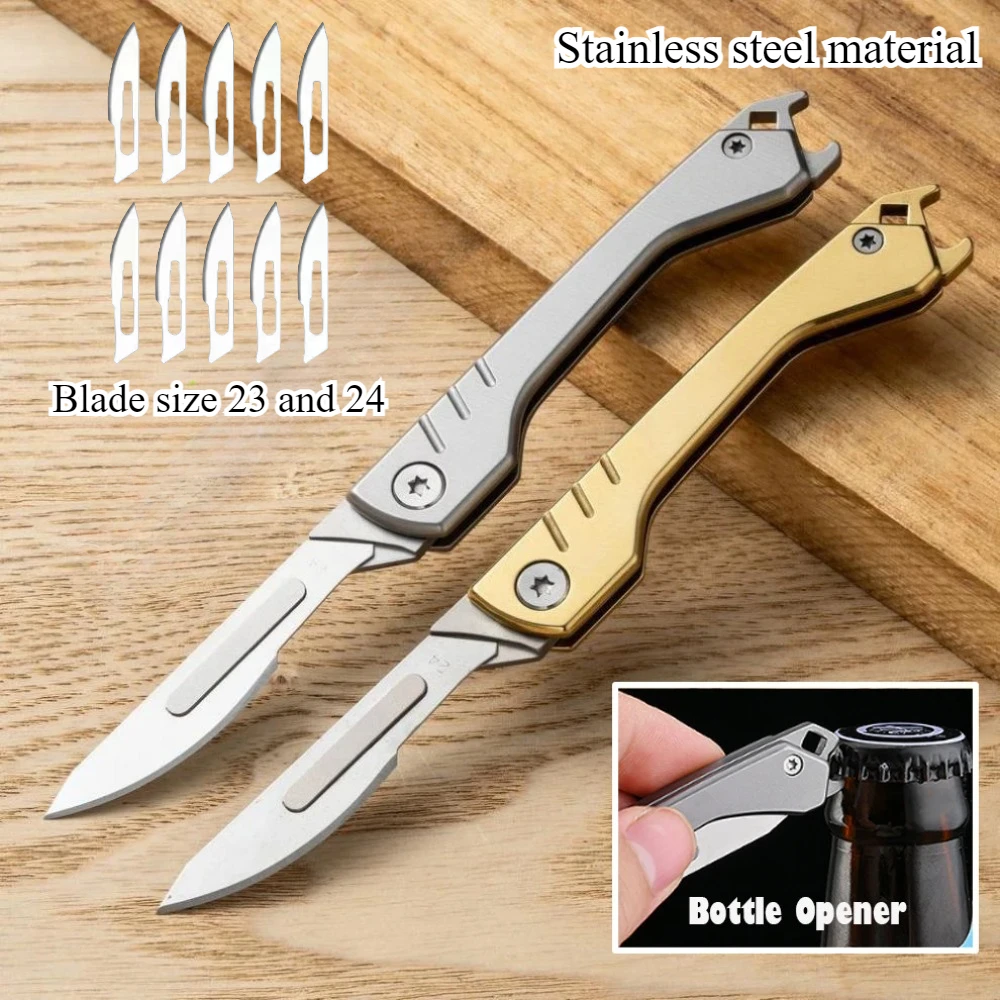 Stainless Steel Scalpel Replaceable Blades Folding Knife Multifunctional Bottle Opener Outdoor Survival Camping EDC Tool