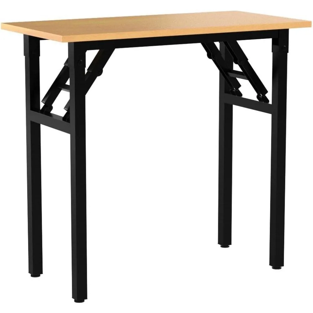 Need Folding Desk Small Desk 31 1/2" No Assembly Foldable Computer Desk for Small Space/Home Office/Dormitory,Teak&Black Frame