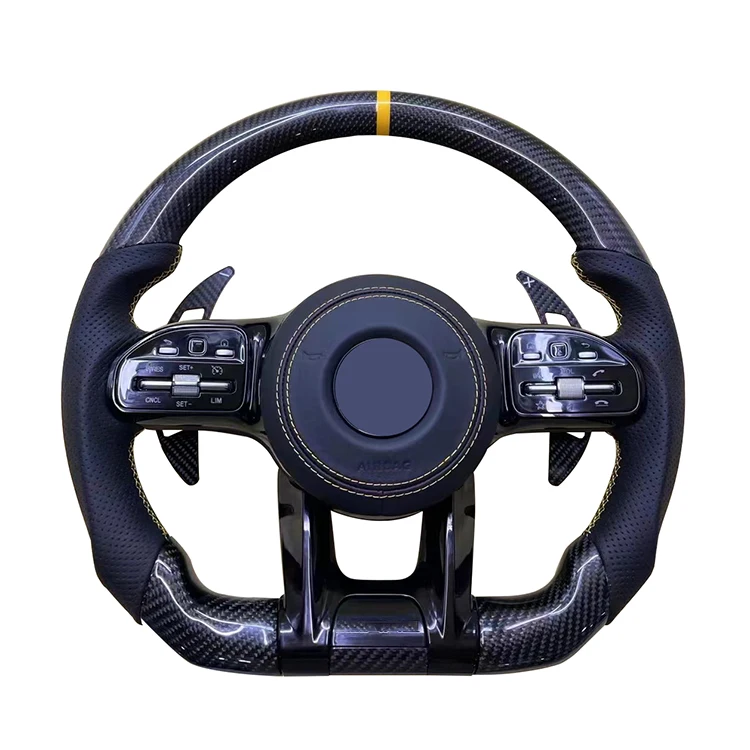 Factory supply Auto multi-function Suede Black Carbon fiber material Steering Wheel For Benz Model