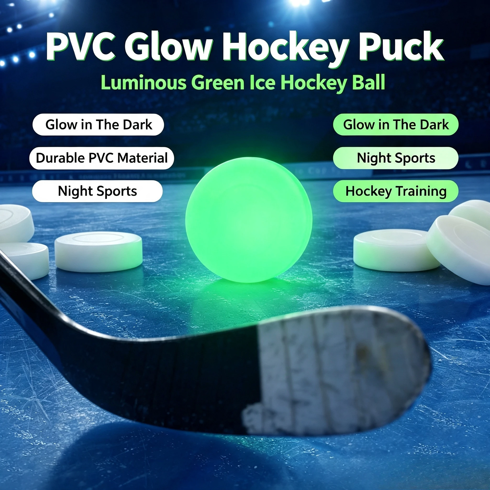 Glow In The Dark Hockey Puck PVC Hollow Ice Hockey Puck 7.2x2.2cm Luminous Hockey Puck for Night Outdoor Training Sports Game