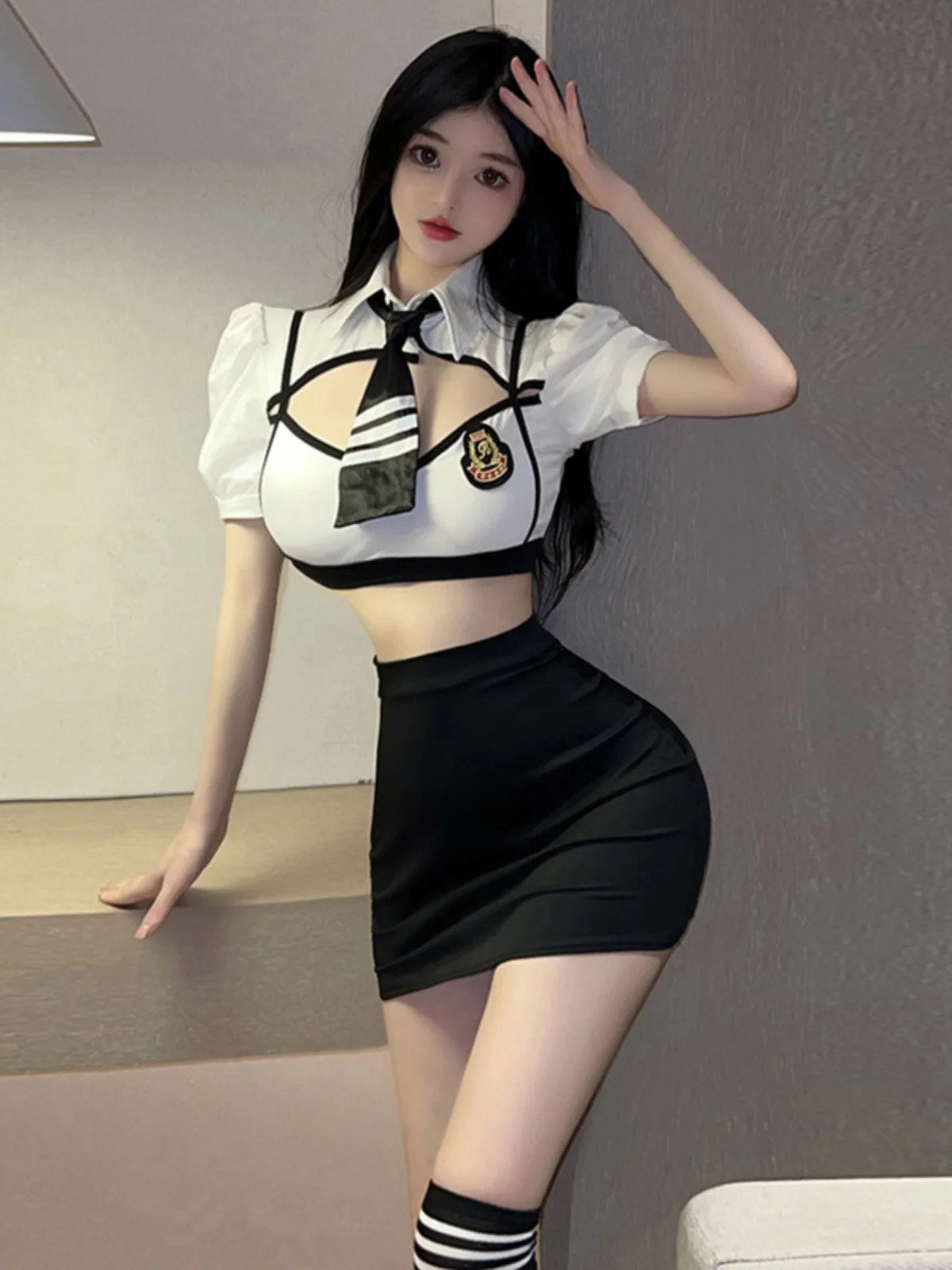 Gege Home ort Sve T-irt And Skirt Set Fem Police Fooall Babes Cheerle orm Cosplay Outfit Summer Faion