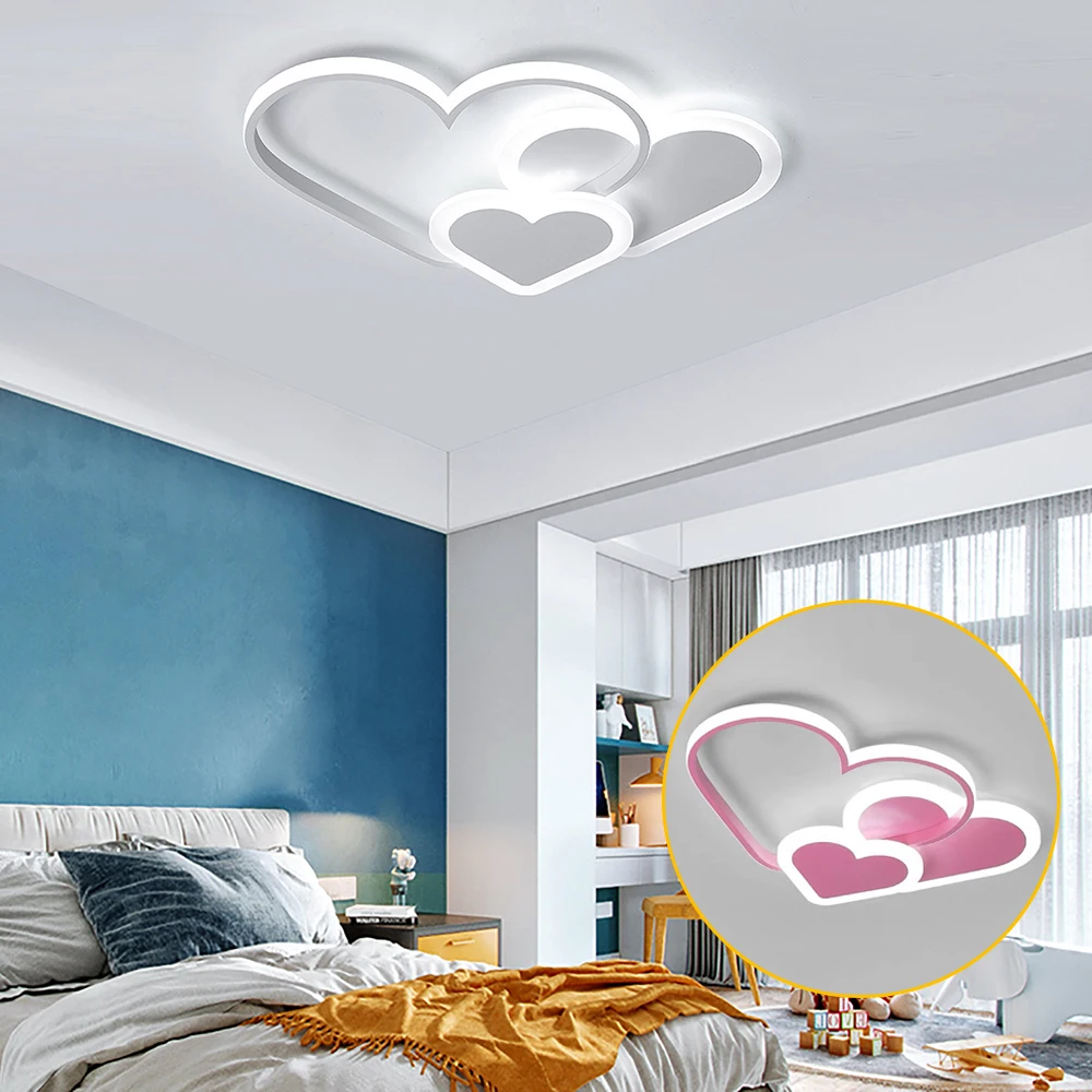 LED Modern Ceiling Light for Children\'s Room Girls Bedroom Ceiling Lamps Dimmable with Remote Control Love Heart Design Acrylic