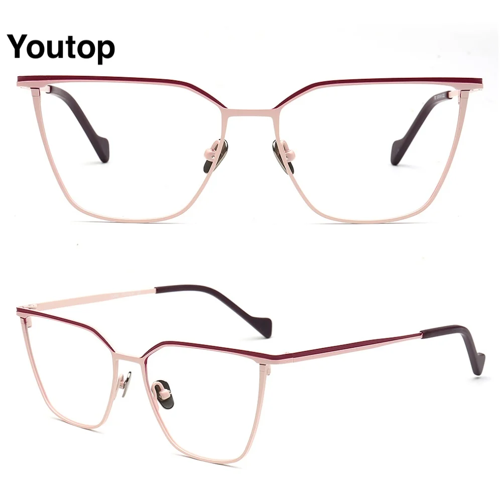 Modern Women Cat Eye Titanium Glasses Frames Female Fashion Optical Eyeglasses Oversize Prescription Eyewear Two Tone Spectacles